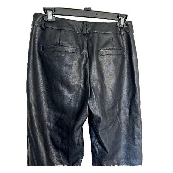 7 For all Mankind M Black Coated Faux Leather Wide Cropped Front Seam Pants Leg - Picture 6 of 7